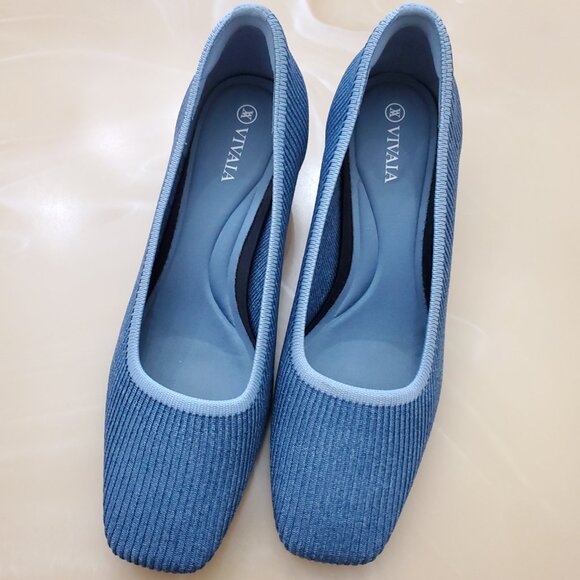 Vivaia Melody Square-Toe Chunky Heels in Denim Blue Size 9 - Picture 3 of 10